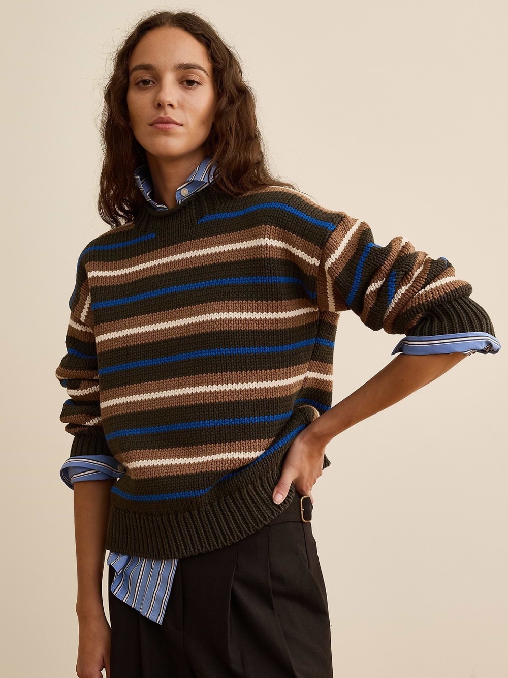BANANA REPUBLIC X LA LIGNE Striped COTTON CREW-NECK SWEATER XS